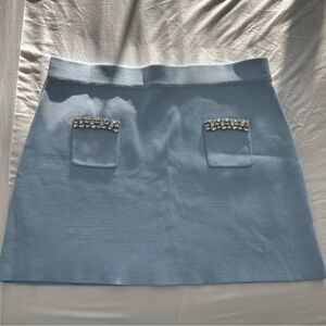 Zara Light Blue Mini Skirt with Embellished Pockets